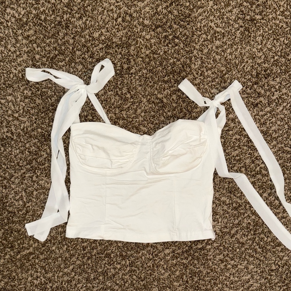 White Crop Top with Tie Straps and Bustier Style